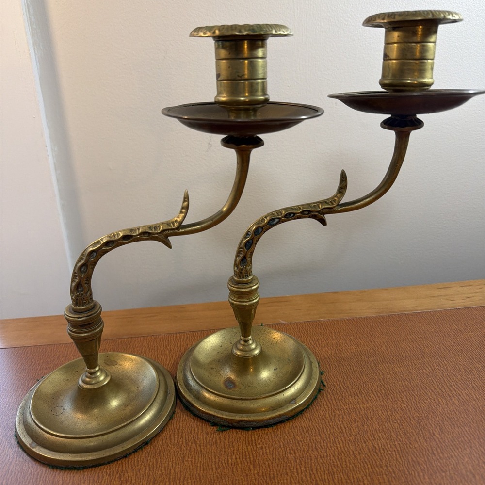 Vintage Pair of Heavy Brass Candle Sticks by SARREID Ltd 2425 Korea 9 3/4" Tall